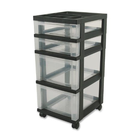 IRIS 4-Drawer Cart with Organizer Top and Casters Black