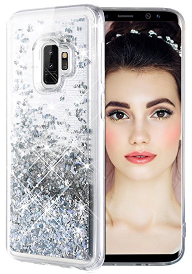 Caka Galaxy S9 Plus Case, Galaxy S9 Plus Glitter Case [Liquid Series] Luxury Fashion Bling Flowing Liquid Floating Sparkle Glitter TPU Bumper Case for Samsung Galaxy S9 Plus - (Silver)