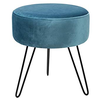 Sorbus Velvet Footrest Stool, Round Mid-Century Modern Luxe Velvet Ottoman, Footstool Side Table, Removable Metal Leg Design (Teal)