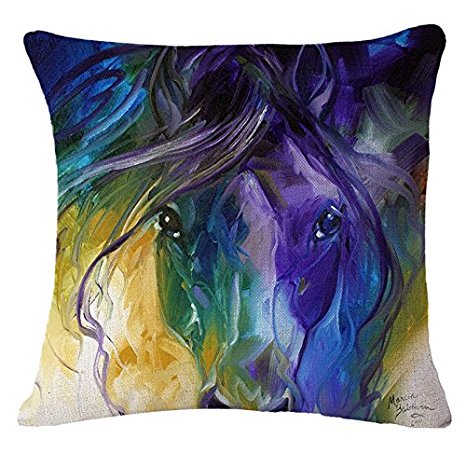 Oil Painting Horse Hand Painted Throw Pillow Case Cotton Blend Linen Cushion Cover Sofa Decorative Square 18 Inches(3)