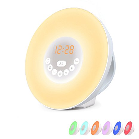 YaFex Wake Up Light- 2017 Newest Sunrise Simulation Alarm Clock with Sunset & Snooze Function- 6 Natural Sounds & FM Radio USB Charger Touch Control