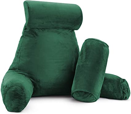 Nestl Bedding Reading Pillow, Extra Large Back Pillow, Backrest Pillows for Bed with Arms, Shredded Memory Foam Back Pillows for Sitting in Bed, 2 Neck Roll & Lumbar Back Support Pillow, Hunter Green