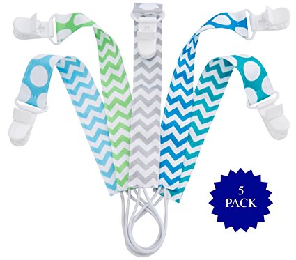 Pacifier Clip - 5 Pack | Unisex | Best Universal Silicone teething Pacifier Holder Set for Girl/boy, Soothie/MAM Pacifiers, Teething Ring Toys, | Perfect Baby Shower Gift
