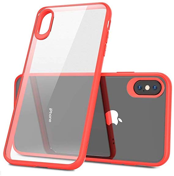 Mayround Compatible for iPhone Xs Max Clear Case, Hybrid Crystal Clear Hard PC Back Soft TPU Bumper Rugged Full Protection Case Cover Compatible with Apple iPhone Xs Max 6.5" (Red)