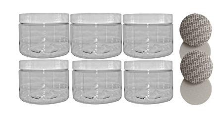 12 oz PET Clear Plastic Jars With Lids 6/PK Easy Grip White Ribbed Caps for DIY Empty Lotion Jar, creams, crafts   89mm Foam Seal Free