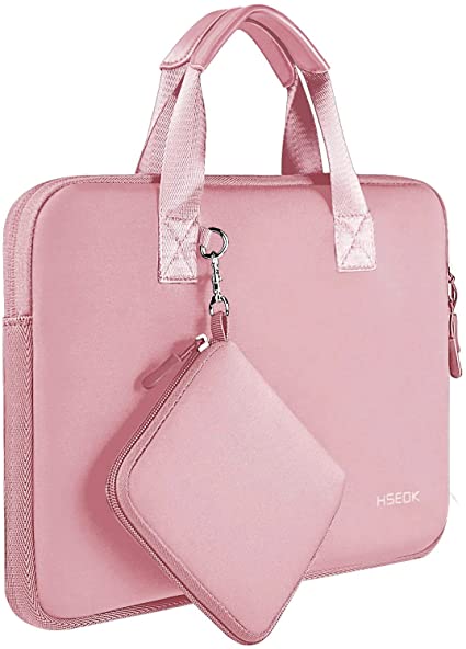 Laptop Sleeve 13 13.3 13.5 Inch Case for MacBook Air Pro 13"-13.3", Surface Laptop 13.5", Water Repellent Elastic Neoprene Notebooks Hand Bag with Handle and Small Case, Pink
