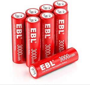 EBL 8PCS AA Piles Rechargeables au Li-ION, 1.5V 3000mWh Piles AA Piles Rechargeables Tension Constante et Fortes