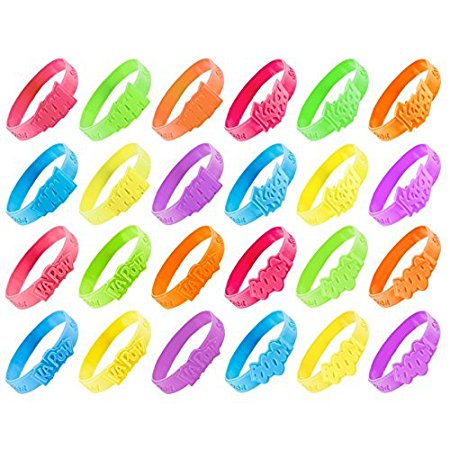 24 Assorted Superhero Comic Quotes & Sayings Colorful Rubber Jelly Bracelets for Children Birthdays, Party Favors, Kid's Goody Bags By Super Z Outlet