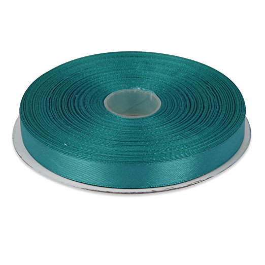 Topenca Supplies 1/2 Inches x 50 Yards Double Face Solid Satin Ribbon Roll, Aqua Blue