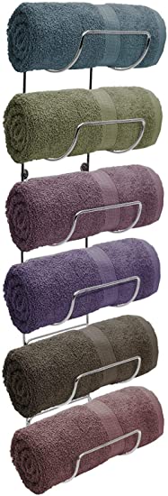 Sorbus Towel Rack Holder - Wall Mounted Storage Organizer for Towels, Washcloths, Hand Towels, Linens, Ideal for Bathroom, Spa, Salon, Modern Design (Silver)