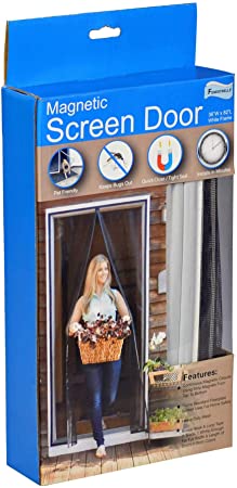 Fenestrelle Magnetic Screen Door - Fits Doors Up to 34" x 80" - White Trim - Super Tight Self Closing Magnetic Seal - Heavy Duty Flame Resistant Fiberglass Mesh - Includes Full Frame Mounting Tape