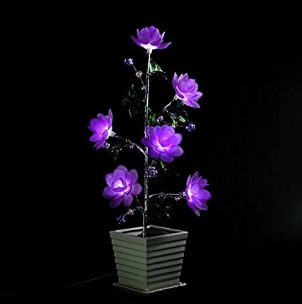 Deluxe Sakura Cherry Blossom LED Flower Tree Light,Sparkly 6 Head Imitated Crystal Bonsai Light with Vase, USB Romantic Flower Night Light Gift for Girl/Women/Girlfriend/Wife/Lover, Purple