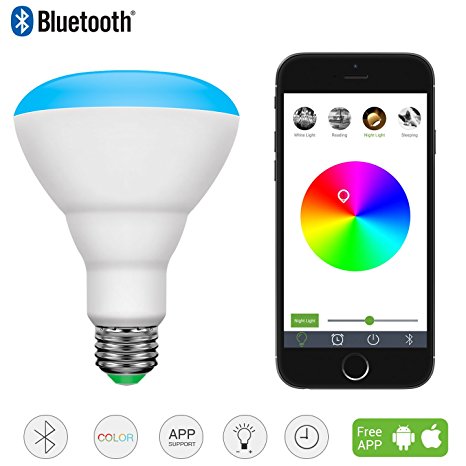 LE Smart Bluetooth LED BR30 Light Bulb, 10W Dimmable, Multi-Color Changing Lights, Smartphone Controlled RGBW Bulb, E26 Warm White, Compatible with iPhone, and Android