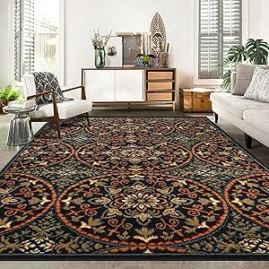 Superior Indoor Area Rug, Plush Carpet Cover, Vintage Oriental Medallion, Ideal for Hallway, Entry, Living Room, Dining, Bedroom, Office, Kitchen, Fancy Medallion Collection, 8' x 10', Blue Multi