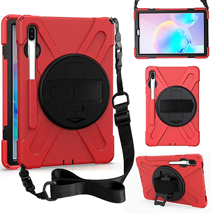 ZenRich Galaxy Tab S6 Case 2019, zenrich Galaxy Tab S6 10.5 Case with Pencil Holder, Stand, Hand Strap, Shoulder Belt, Shockproof Case for Samsung Tab S6 SM-T860/T865/T867 Tablet 2019-Red