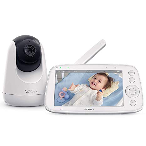 Baby Monitor, VAVA 720P 5" HD Display Video Baby Monitor with Camera and Audio, IPS Screen, 480ft Range, 4500 mAh Battery, Two-Way Audio, One-Click Zoom, Night Vision and Thermal Monitor