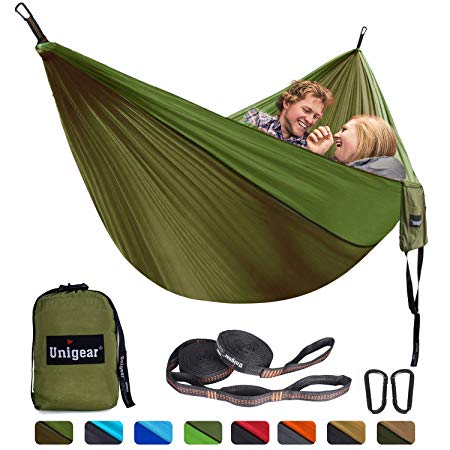 Unigear Single & Double Camping Hammock, Portable Lightweight Parachute Nylon Hammock with Tree Straps for Backpacking, Camping, Travel, Beach, Garden