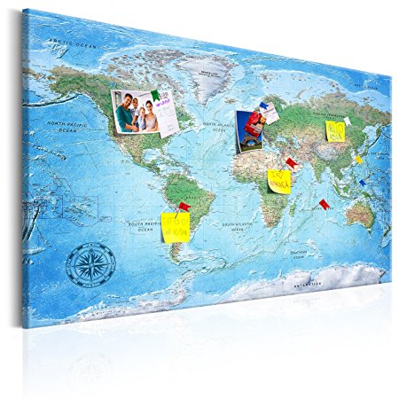 murando - World map with pinboard XXL/120x80 cm - Print on canvas - Beaverboard - Canvas - Decorative print on canvas and practical pinboard to pinching your notes - World map continent learning travel geography k-A-0127-v-a