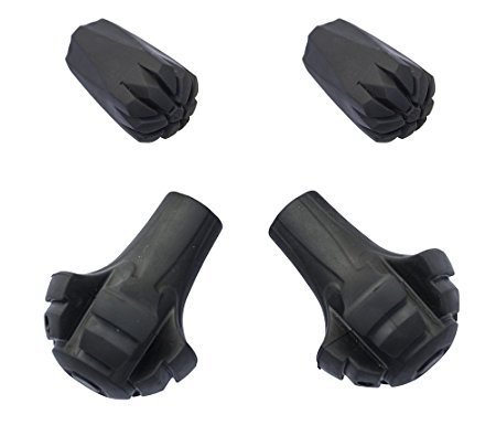 Replacement Rubber Tips Set for Trekking Poles - 2 Pairs of Heavy-Duty Durable Feet for Hiking Poles / Walking Sticks