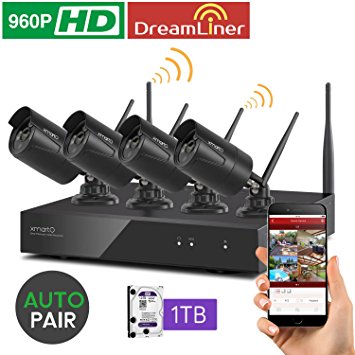 [Dream Liner 8CH] xmartO WOS1384-BK-1TB 8CH 960p HD Wireless Security Camera System with 4 HD Day Night WiFi Cameras and 1TB Hard Drive (Auto-Pair, NVR Built-in Router)