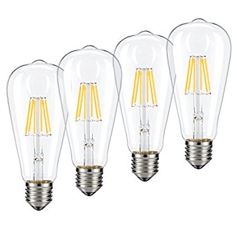 Dimmable Edison LED Bulb, Kohree 6W Vintage LED Filament Light Bulb, 2700K Soft White, 60W Incandescent Equivalent, E26 Medium Base Lamp for Restaurant,Home,Reading Room,Office, Pack of 4