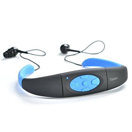 Waterproof MP3 Player, 4G Yikeshu IPX8 Waterproof Headphone Underwater Sport MP3 with FM Radio Music Player for Swimming Stereo Headset 3-5 Meter Diving Surfing Running (4G, Blue)