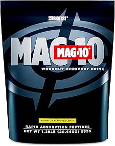 Biotest Mag-10 Workout Recovery Drink - Mag-10 Workout Recovery Drink - Rapid Absorption Peptides, Cluster Dextrin (HBCD), Electrolytes (15 Servings, Lemon) 1.29LB