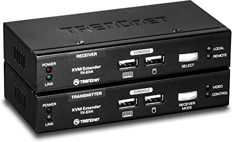 TRENDnet KVM Extension Kit, Extend Keyboard/Video/Mouse Controls, up to 100 Meters (328 ft.), Hot-Keys, Transmitter, Receiver, PS/2, VGA, TK-EX4