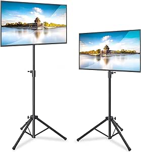 Pyle LED TV Tripod Stand - 2 Pcs Portable TV Stand, Foldable TV Stand Mount, Fits LCD Flat Panel Screen TV Up to 32" w/Adjustable Tilt & Height, 22lbs Weight Capacity, VESA 75, 100 - PTVSTNDPT3215X2