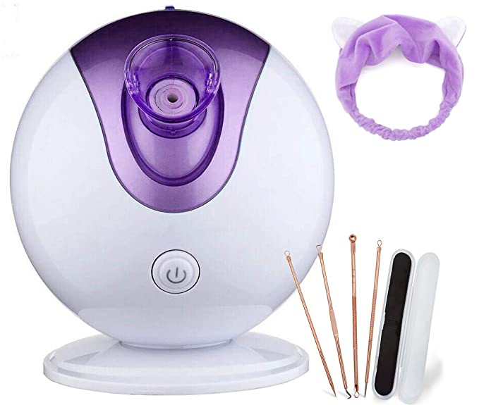 HSD Nano Ionic Facial Steamer Sauna Home SPA Warm Mist Moisturizing Pores Cleanse Clear Skin Care Humidifier - Includes 4 pieces of stainless steel skin kit and headscarf