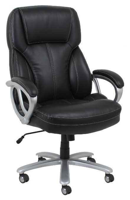 Essentials by OFM Big and Tall Leather Executive Office Chair with Arms, Black/Silver