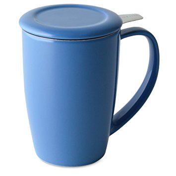FORLIFE Curve Tall Tea Mug with Infuser and Lid, 15-Ounce, Blue