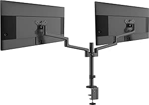 MSI PRO MT81D - Premium Aluminum Dual Monitor Stand Arms, Supports 17-32" & 17.6 lbs per Screen, VESA Compatible, Adjustable Desk Mount, Clamp & Grommet Base, Quick Release Plate - Black