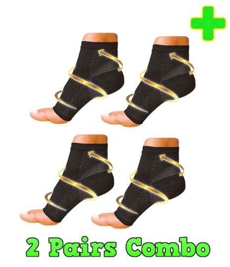 HealthyNees 2 Pairs Combo Foot Ankle Compression Reduce Plantar Fasciitis Heel Arch Pain Sock Sleeve (S/M)