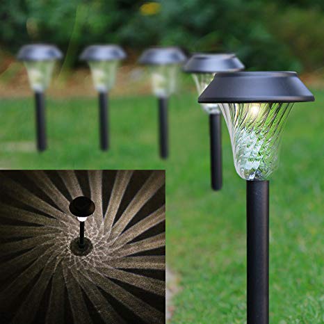 Enchanted Spaces Black Solar Path Light, Set of 6, with Glass Lens, Metal Ground Stake, and Extra-Bright LED