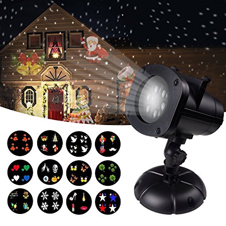 Christmas Light Projector, CHERI Waterproof Decorations Outdoor LED Light White Moving Snowflake Lamp Laser for Landscape Garden Holiday Party