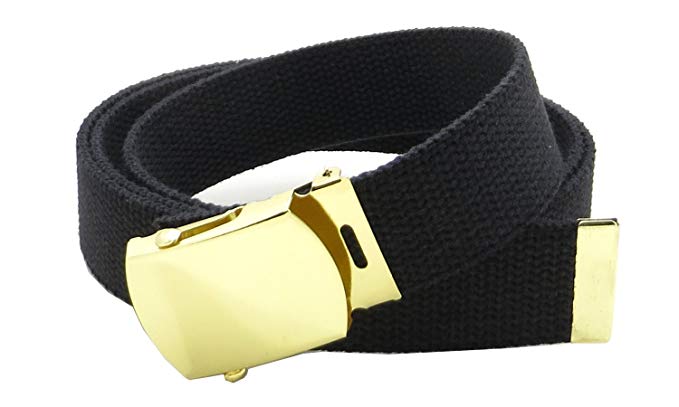 Canvas Web Belt Military Style with Brass Buckle and Tip 54" Long Many Colors
