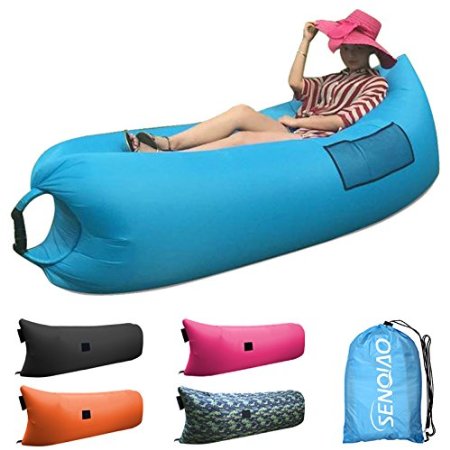 SENQIAO -Inflatable Lounger Air Filled Balloon Furniture, Hangout Bean Bag, Outdoor or Indoor Air Sleeping Sofa, Couch, Portable Waterproof Compression Sacks for Camping, Beach, Park, Backyard