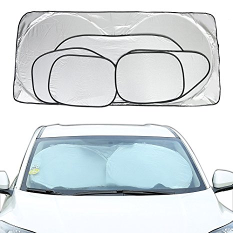 Car Sunshade by Tomus-UNI, Foldable Windshield Sun Shade UV Reflector Protector Keeps Vehicle Cool (6PCS-one set)