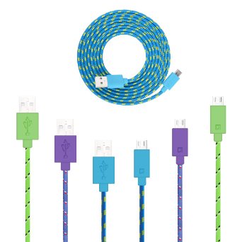 Micro USB Cable, MaxMall 3-Pack Extra Long 6FT Nylon Braided Hi-Speed USB 2.0 A Male to Micro B Data Charger Cable for Android, Samsung Galaxy, HTC, Sony, LG and More Android Devices