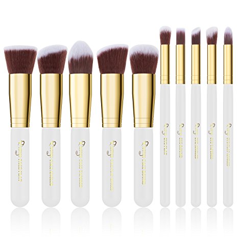 Qivange Makeup Brush Set, Kabuki Brush Set For Cream Liquid Foundation(10pcs, White Gold)