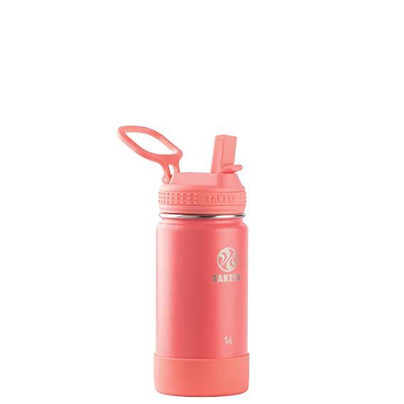 Takeya 51133 Kids Insulated Water Bottle w/Straw Lid, 14 oz, Watermelon