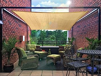 diig Patio Sun Shade Sail Canopy, 12' x 20' Rectangle Shade Cloth UV Block Sunshade Fabric - Outdoor Cover Awning Shelter for Pergola Backyard Garden Yard (Sand Color) (12' x 20' Rectangle 1)