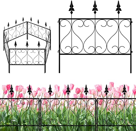 XCSOURCE Decorative Garden Fence, Outdoor Coated Metal Folding Garden Fencing Garden Border Edging Fence Set Folding Fencing for Landscaping, Garden Fence Animal Barrier, 5 Pieces, Black