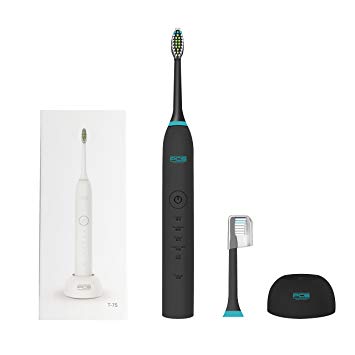 PCS Professional Sonic Electric Toothbrush Wireless Rechargeable Battery 5 Brushing Mode Last for 30 Days with Replacement Heads (Black)