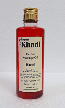 KHADI Omorose Rose massage Oil, 210ml with Almond, Olive, Jojoba, Sesame and Vitamin E
