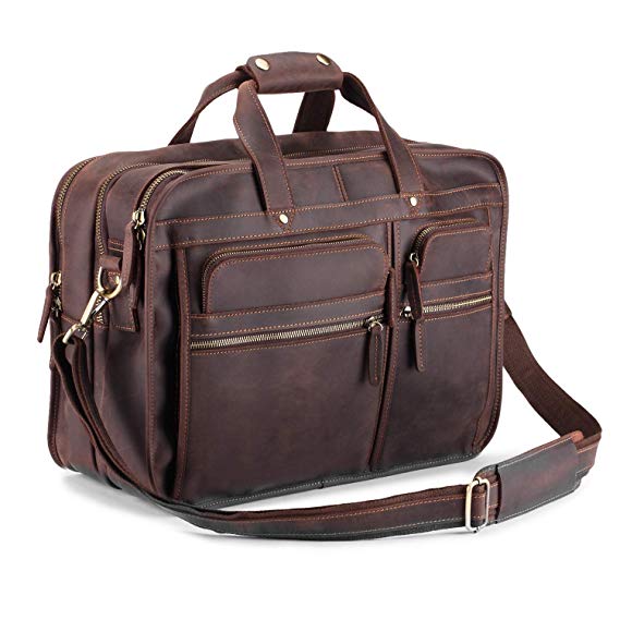 Jack&Chris Professional Messenger Bag for Men 17 inch Laptop Briefcases Full Grain Leather Attache Case Brown, 5103
