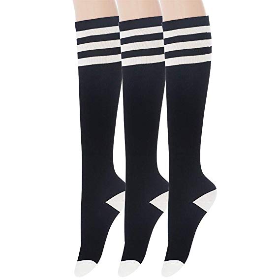 Sockstheway Womens Casual Knee High Tube Socks with Triple Stripes