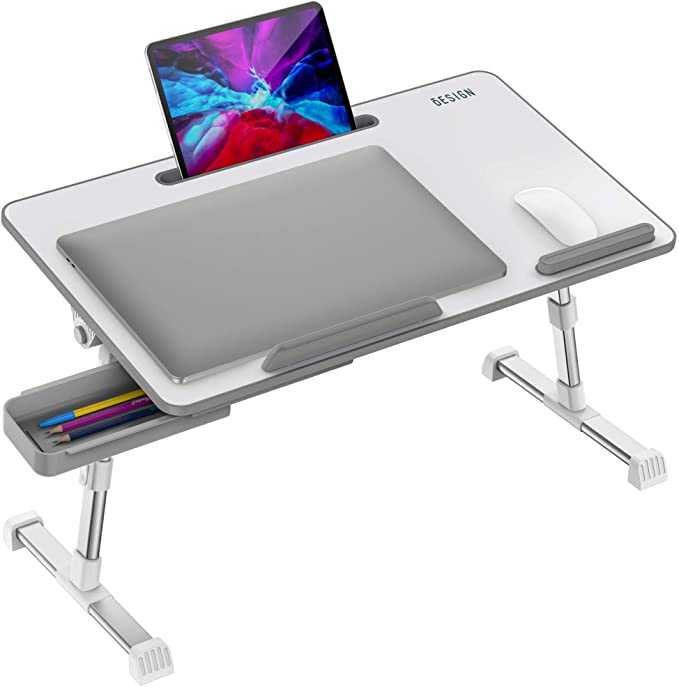 Besign LT06 Pro Adjustable Latop Table [Large Size], Portable Standing Bed Desk, Foldable Sofa Breakfast Tray, Notebook Computer Stand for Reading and Writing, White