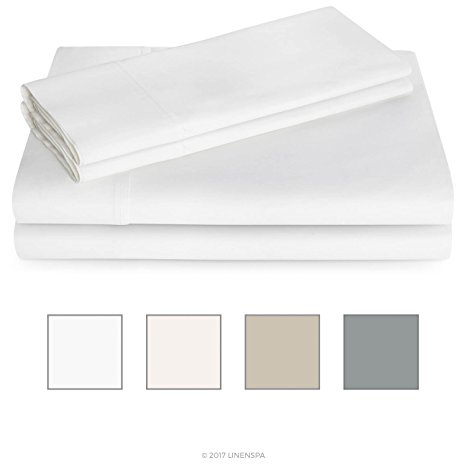 LINENSPA 600 Thread Count Ultra Soft, Deep Pocket Cotton Blend Sheet Set - Queen - White